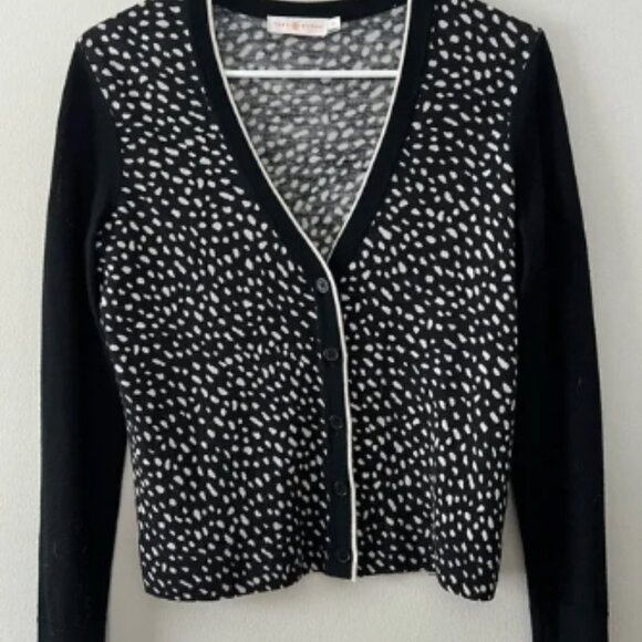 Tory Burch Shia Print Merino Wool Cardigan - Picture 1 of 4